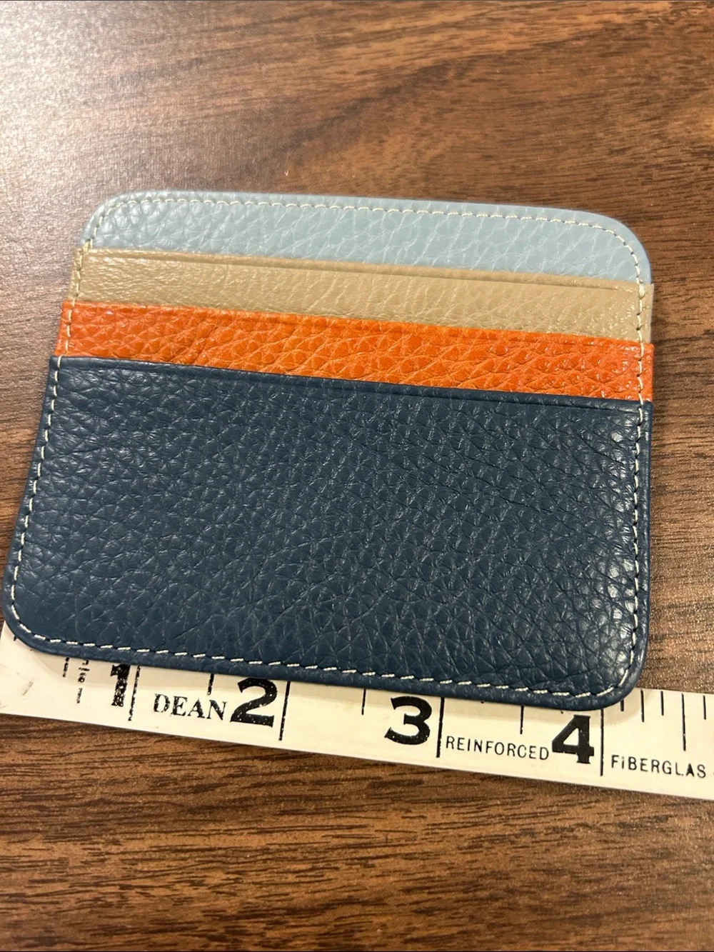 Leather Card Holder Slim Wallet - Navy, Orange, Tan, Light Gray